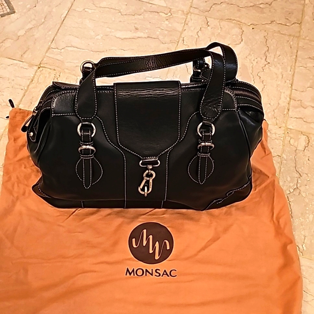 Vintage Monsac Tote/Weekend bag--black (onyx) leather